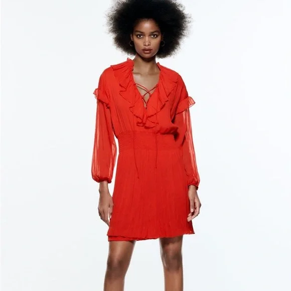 zara short ruffled dress SHORT TIED RUFFLED DRESS - White